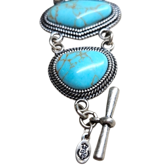 VTG Turquoise Bracelet Faux Cabochan Silver Toggle Concho Style 8" Southwestern - Picture 5 of 10